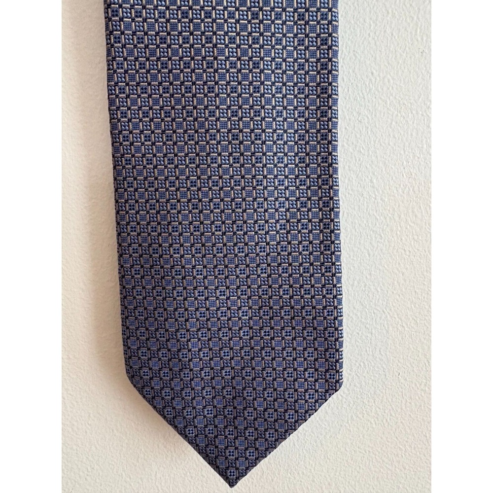 Massimo Mizzocchi Luxury Silk Tie‎ Blue Geometic Pattern